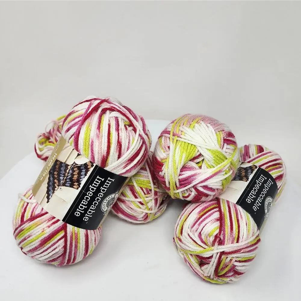 4 Skein Impeccable Yarn by Loops & Threads Pink Yellow 3.5 oz 192 Y 100% Acrylic